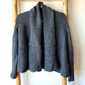 Vince Cozy Cropped Textured Knit Open Cardigan Wool/Alpaca Blend in Dark Gray S